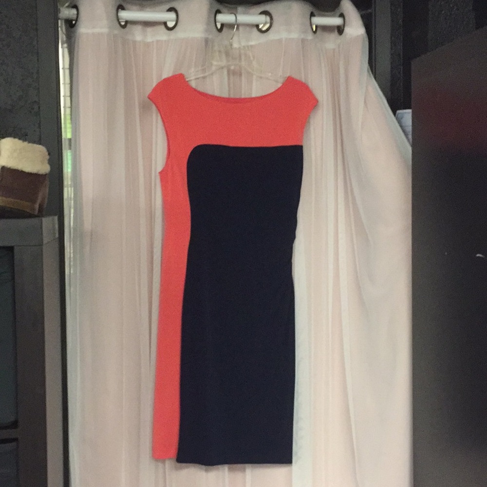 connected apparel Coral and Navy Colorblock Sheath